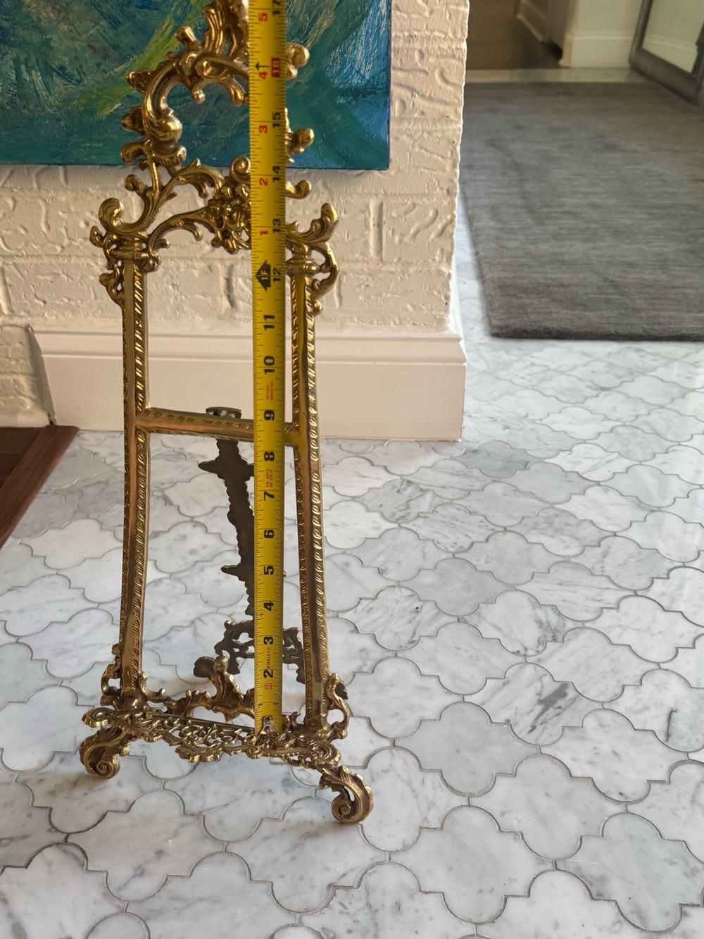 Vintage Ornate Gold Decorative Easel Stand 20.5x8.5 inch (Solid Brass) - Picture 5 of 9
